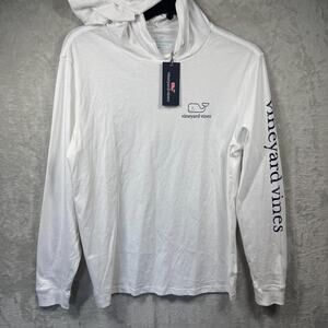Vineyard Vines NEW Hoodie T-Shirt Men M White Blue Whale Long-Sleeve Stretch